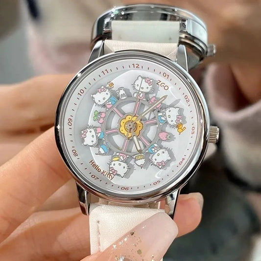 Anime Sanrio Hello Kitty Rotating Glow in The Dark Watch for Women Teen Girls Students Best Friends Birthday Gift Cartoon Cute