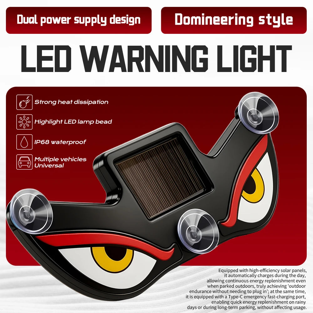 Windshield Devil Eyes LED Solar Warning Flashing Signal Indicator Car LED Ambient Lights with Suction Cup for SUV Auto Window