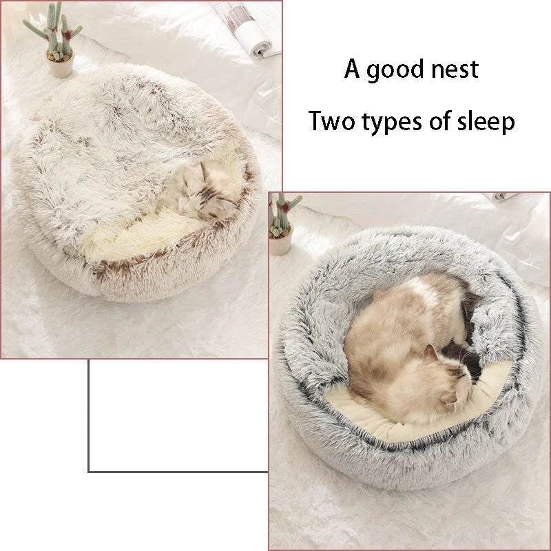 Soft Plush Pet Bed with Cover Round Cat Bed Pet Mattress Warm   Cat Dog  Sleeping Nest Cave for Small Dogs kitten