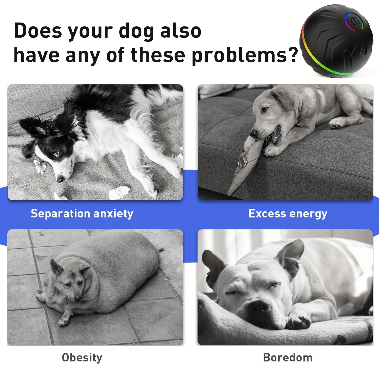 Intelligent dog toy, interactive pet toy, random rolling and jumping, colorful lights, long-lasting battery life of 4 hours, inc