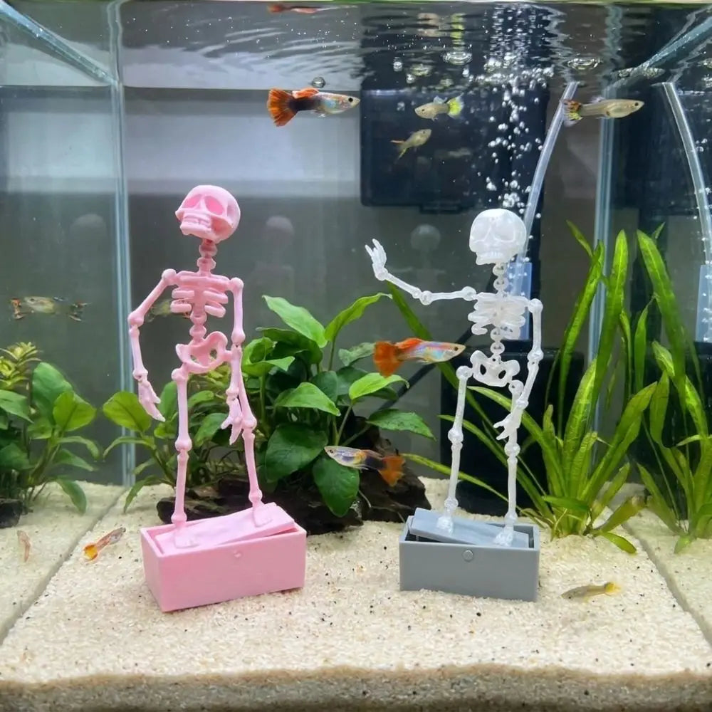 3D Printed Dancing Skeleton Aquarium Bubbler Plastic with Air Tube Fish Tank Dance Skull Ornament Gothic Air Driven