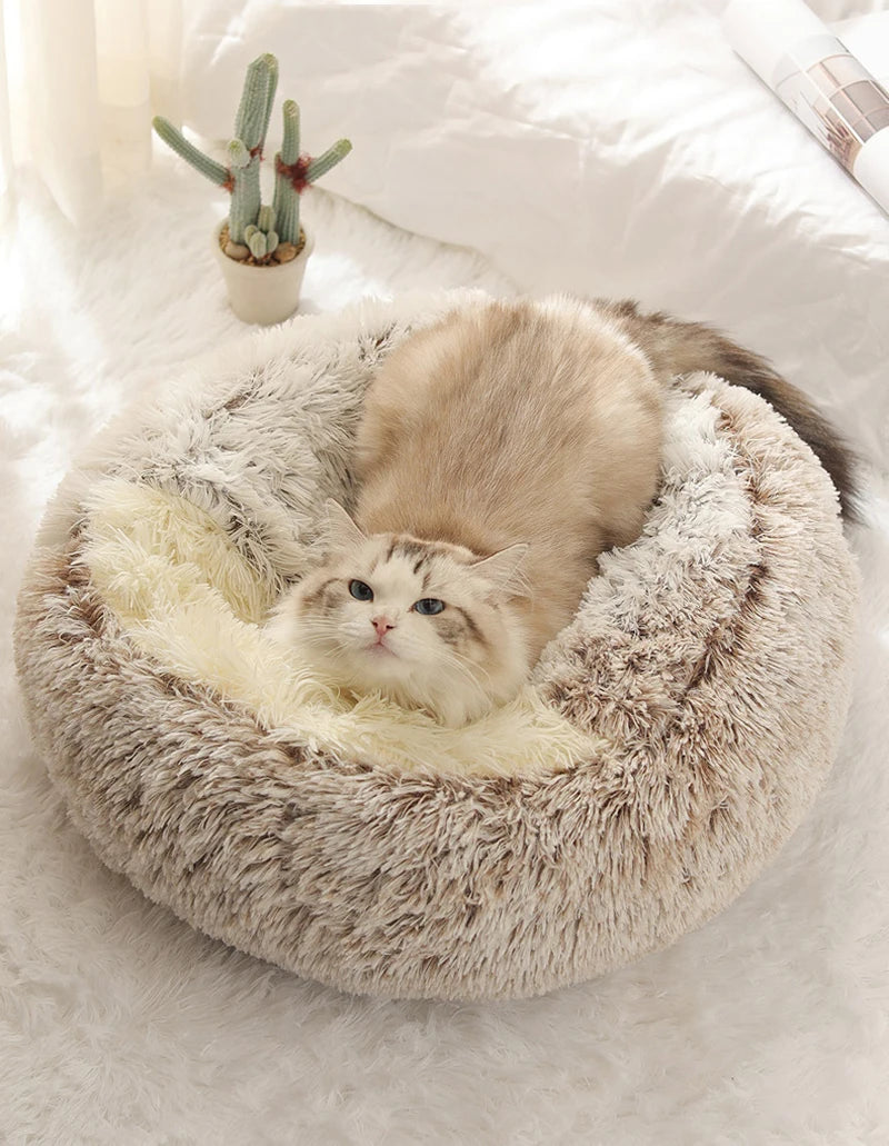 Soft Plush Pet Bed with Cover Round Cat Bed Pet Mattress Warm   Cat Dog  Sleeping Nest Cave for Small Dogs kitten