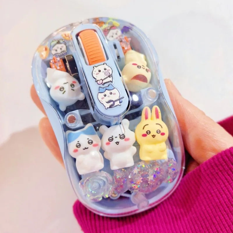 Anime Chiikawa Usagi Bluetooth Wireless Mouse Silent Portable Transparent Cartoon Doll Design for Laptop Computer Office Study