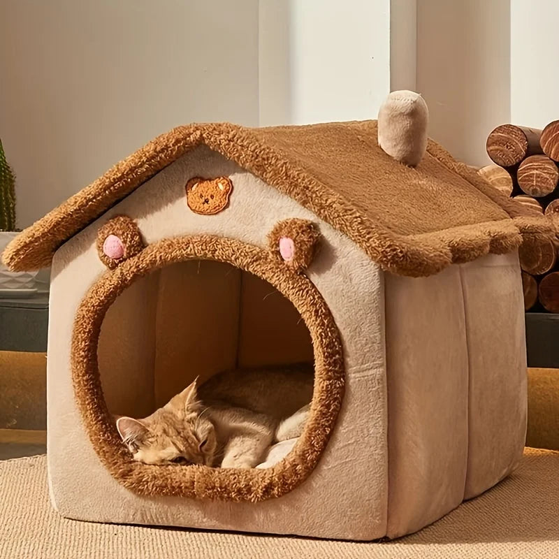 Cozy Winter Pet Bed House - Washable & Warm Cat Cave Nest, Perfect Christmas Gift for Cats/Puppies.