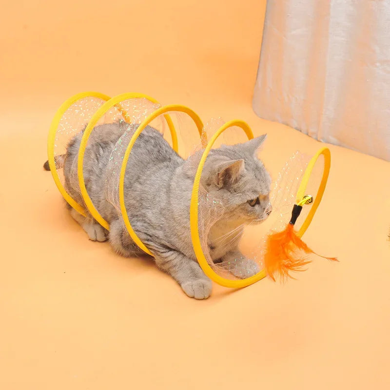 Folded Cat Tunnel S Type Cats Tunnel Spring Toy Mouse Tunnel With Balls And Crinkle Cat Outdoor Cat Toys For Kitten Interactive - Home Pet Hub