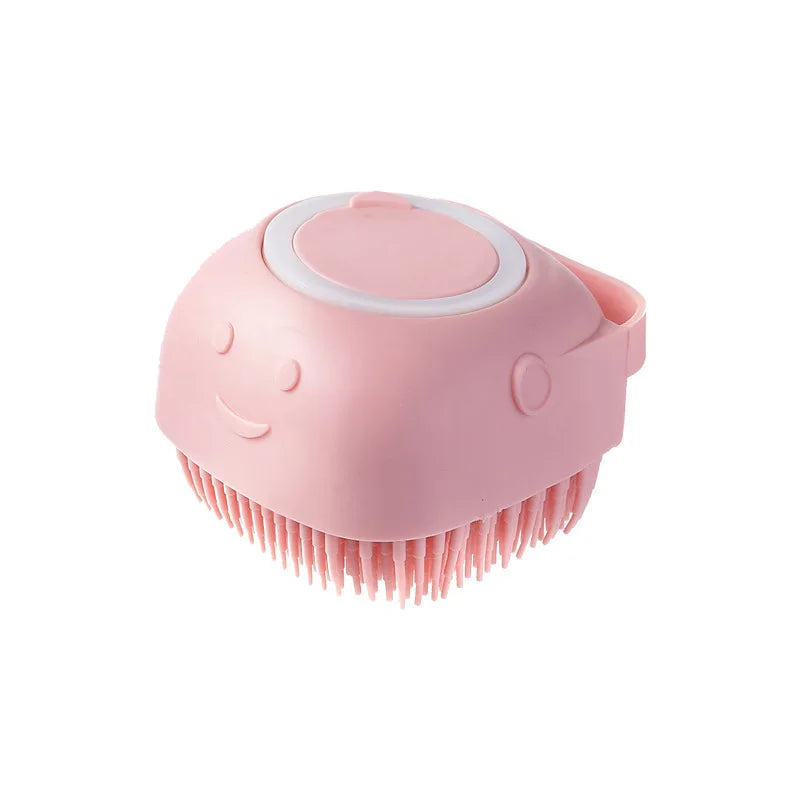 Pet Grooming Bath Massage Brush with Soap and Shampoo Dispenser Soft Silicone Bristle for Long Short Haired Dogs Cats Shower