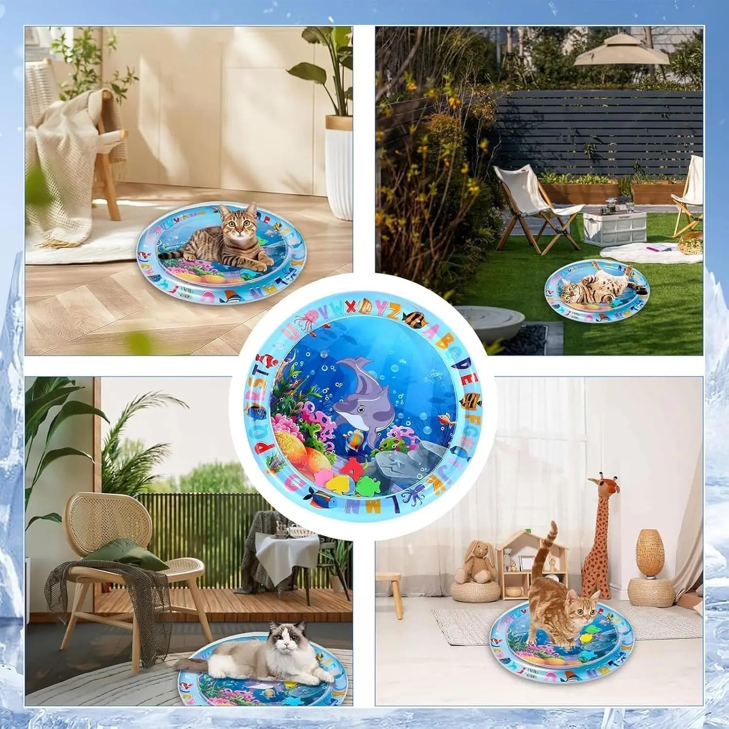 Pet Water Sensory Play Mat for Cats and Dogs Thickened Cooling Pad Interactive Self Play Toy for Pets Summer Indoor Activity