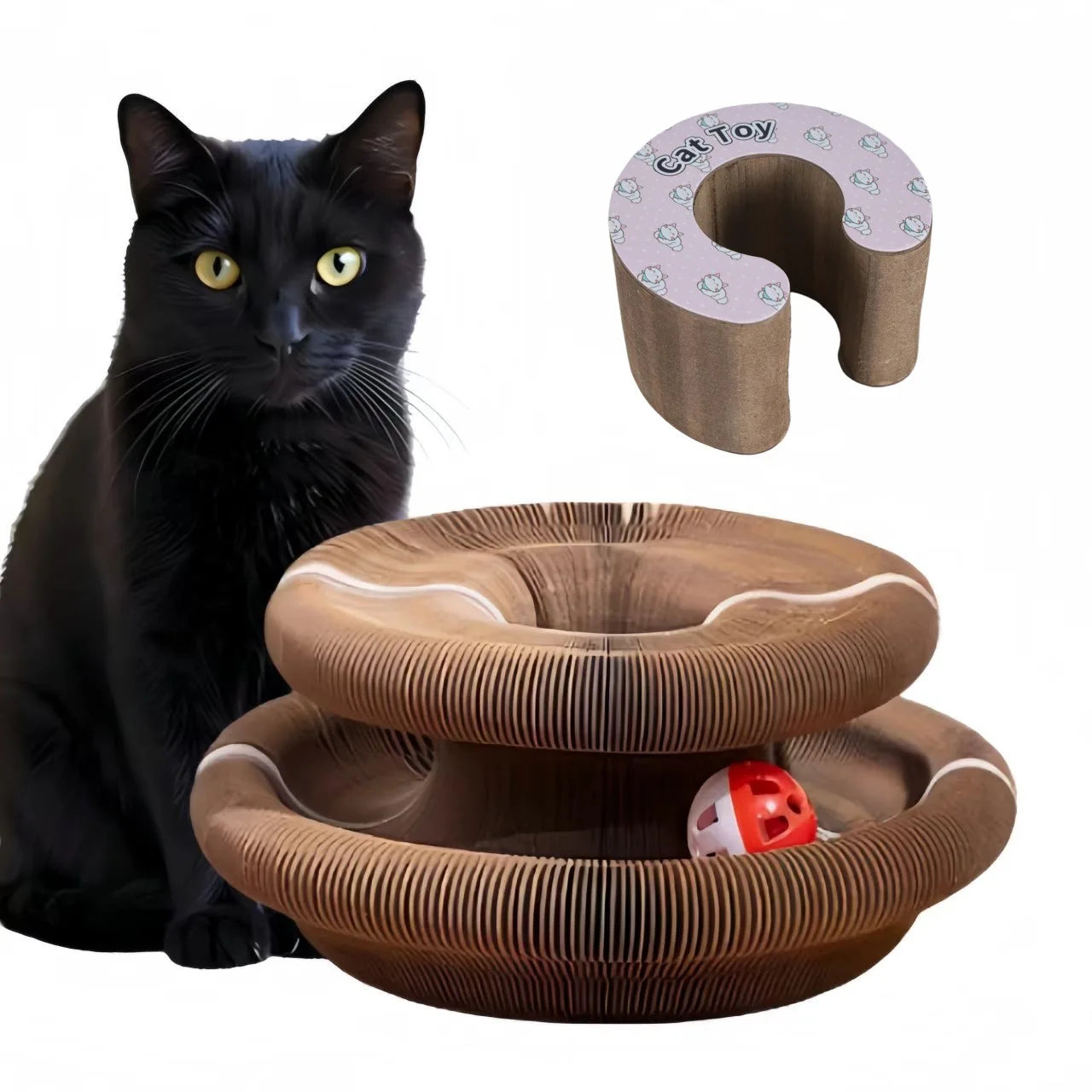 Customized Shopify Dropshipping Foldable Cat Scratcher With Bell Catnip Multi-level Cardboard Toy Kitten Durable Claw Sharpener