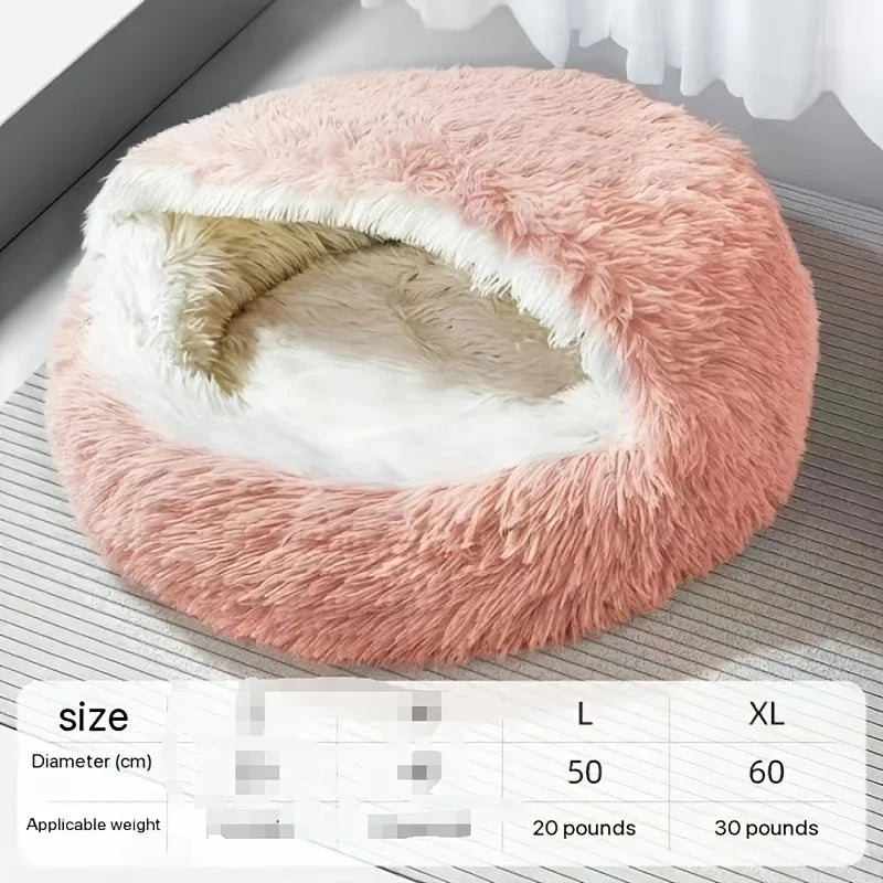 Cozy Plush Cat Bed - Warm Semi-Enclosed Pet Nest for Indoor Cats & Small Dogs. Perfect for Autumn & Winter!