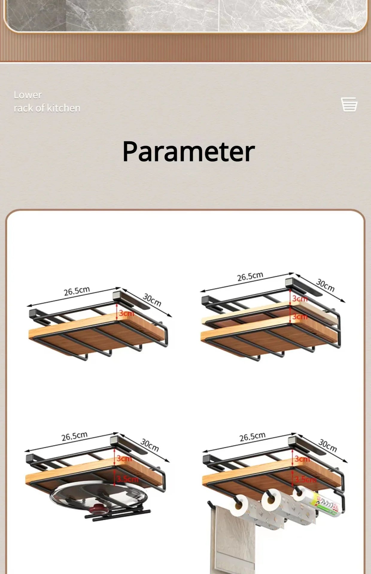 Kitchen Under Cabinet Basket Storage Shelf Cutting Board Rack Kitchen Closet Rack Under Desk Cabinet Office Bathroom Organizers