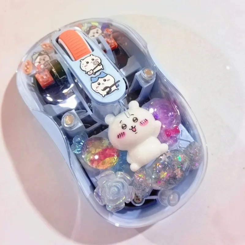 Anime Chiikawa Usagi Bluetooth Wireless Mouse Silent Portable Transparent Cartoon Doll Design for Laptop Computer Office Study