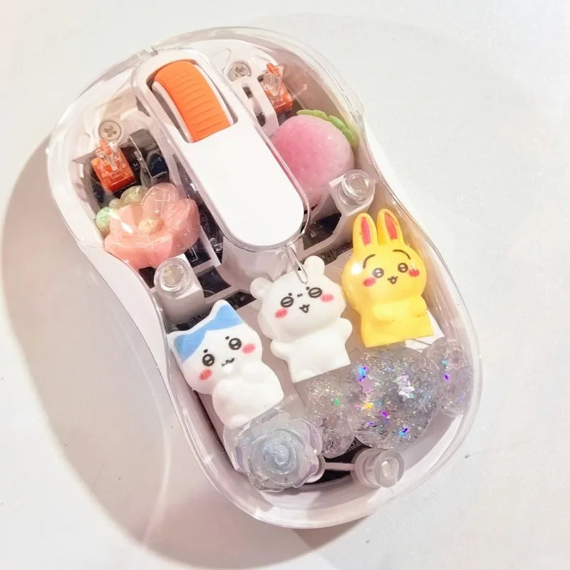 Anime Chiikawa Usagi Bluetooth Wireless Mouse Silent Portable Transparent Cartoon Doll Design for Laptop Computer Office Study