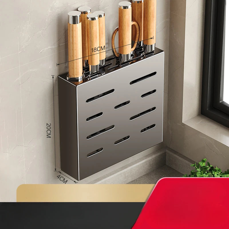 Kitchen knife storage box, knife holder, non-perforation, wall-mounted rack, kitchen items，kitchen accessories organizer
