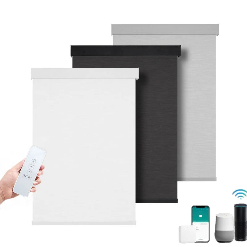 Hot Selling Square Cassette Custom Size Waterproof Black Fabric Zigbee Hub Alexa Compatible Motorized Roller Blinds For House