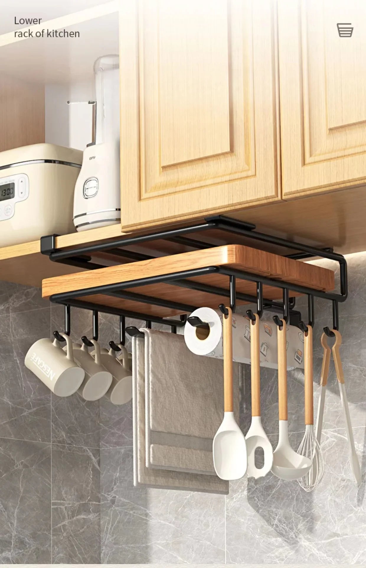 Kitchen Under Cabinet Basket Storage Shelf Cutting Board Rack Kitchen Closet Rack Under Desk Cabinet Office Bathroom Organizers