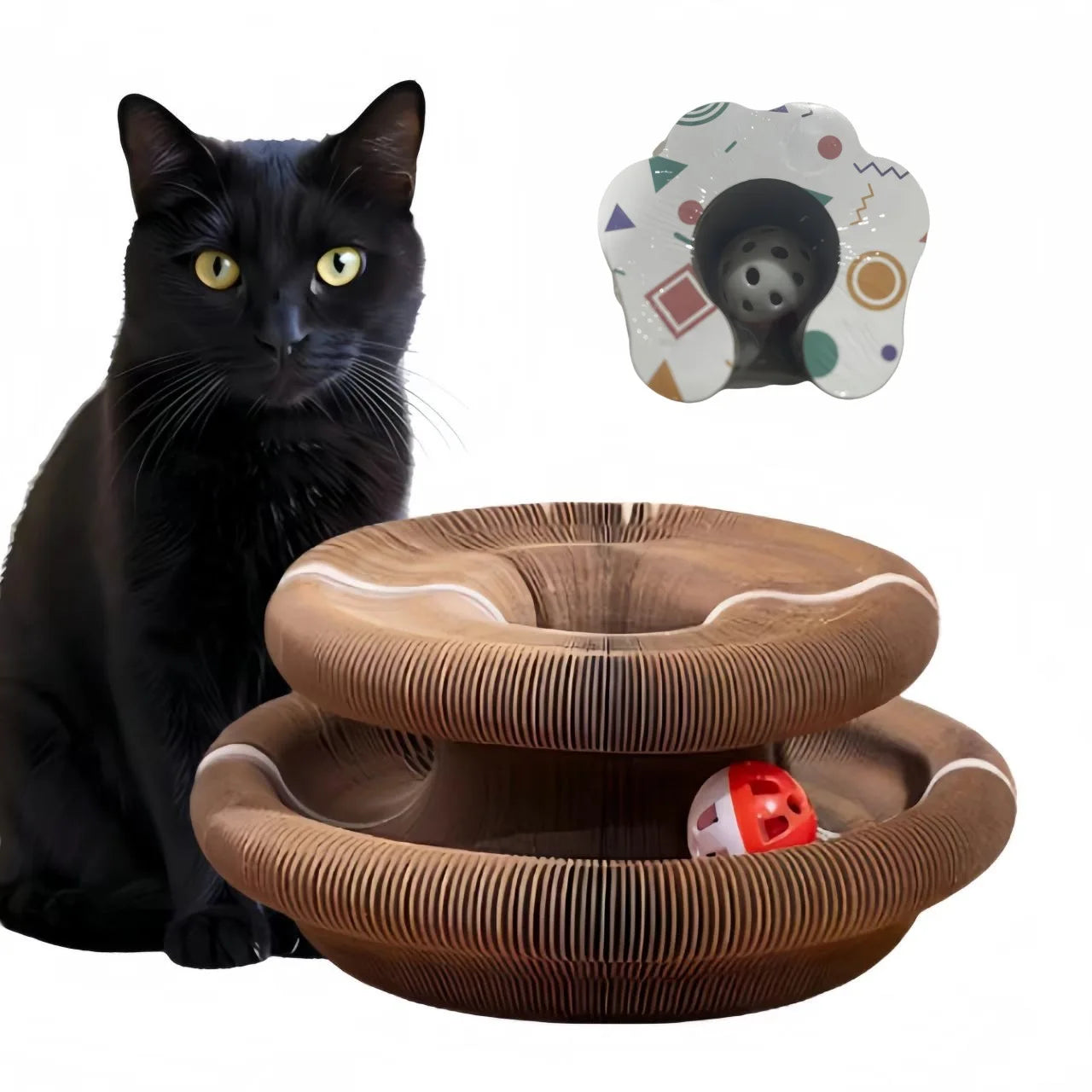 Customized Shopify Dropshipping Foldable Cat Scratcher With Bell Catnip Multi-level Cardboard Toy Kitten Durable Claw Sharpener