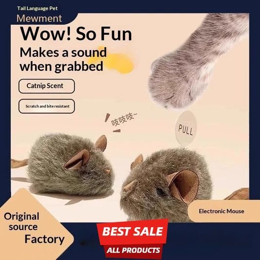 Interactive Cat Toy with Sound Moving Mouse Teaser Wand for Kittens Boredom Relief Chew Toys Realistic Mouse Pet Supplies for