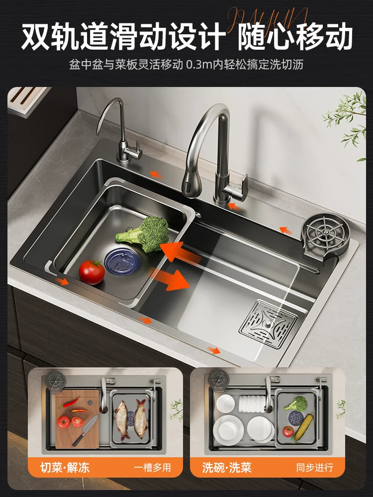 Kitchen Vegetable Basin, Large Sink, 304 Stainless Steel Countertop Sink, Dishwasher, Household Thickened Vegetable Sink