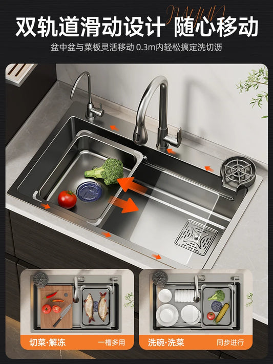 Kitchen Vegetable Basin, Large Sink, 304 Stainless Steel Countertop Sink, Dishwasher, Household Thickened Vegetable Sink