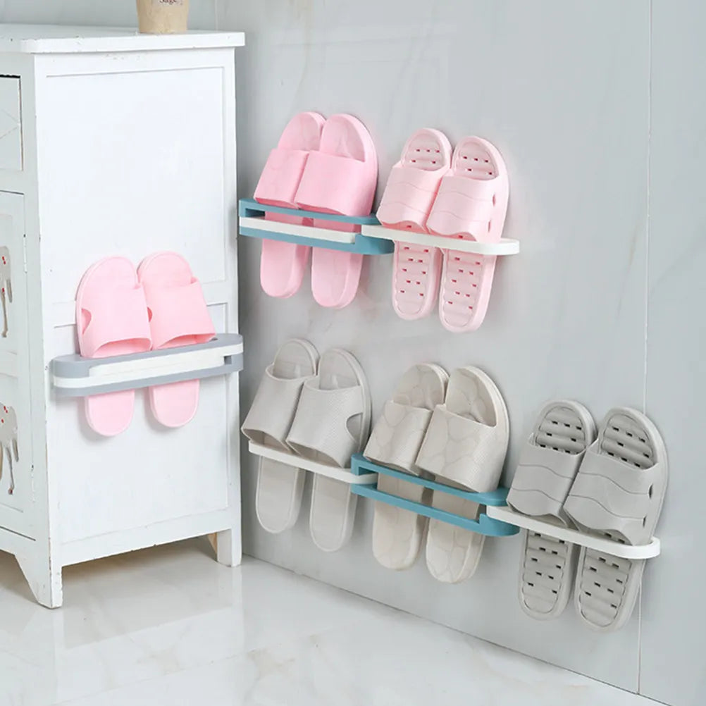 3 in 1 Wall Mounted Shoes Rack Slippers Towel Storage Shelf Easy Install Self Adhesive No Drilling Space Saving Home