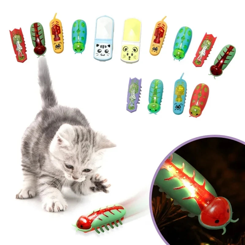 Pet Interactive Mini Electric Bug Cat Toy Kitten Escape Obstacle Automatic Flip Toy Battery Operated Vibration Beetle Supplies
