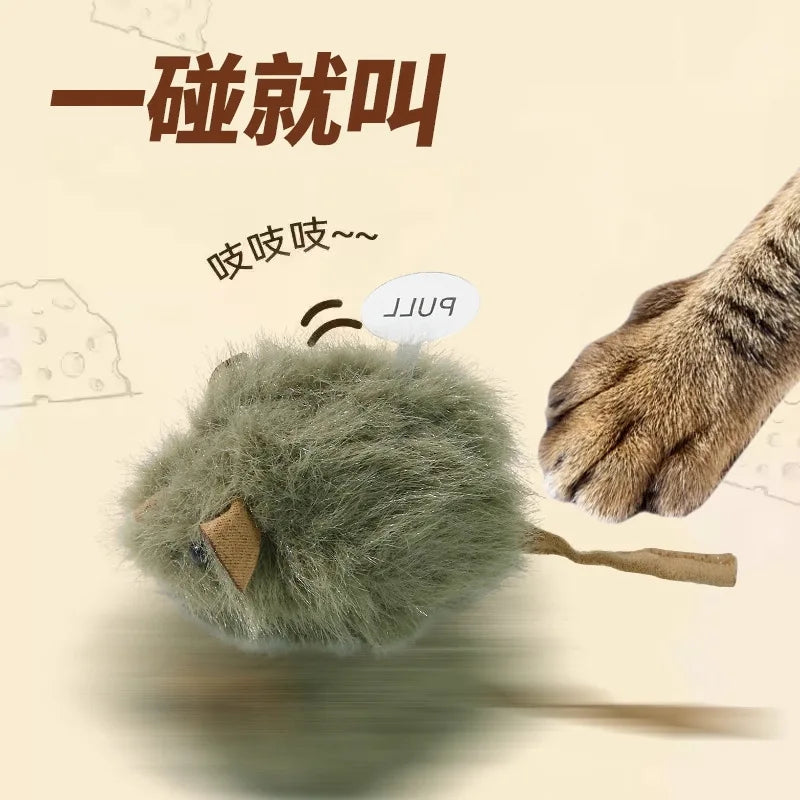 Interactive Cat Toy with Sound Moving Mouse Teaser Wand for Kittens Boredom Relief Chew Toys Realistic Mouse Pet Supplies for