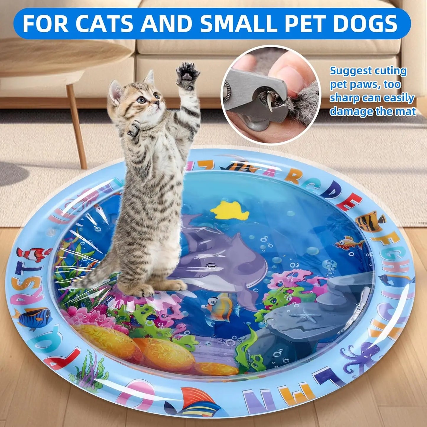 Pet Water Sensory Play Mat for Cats and Dogs Thickened Cooling Pad Interactive Self Play Toy for Pets Summer Indoor Activity