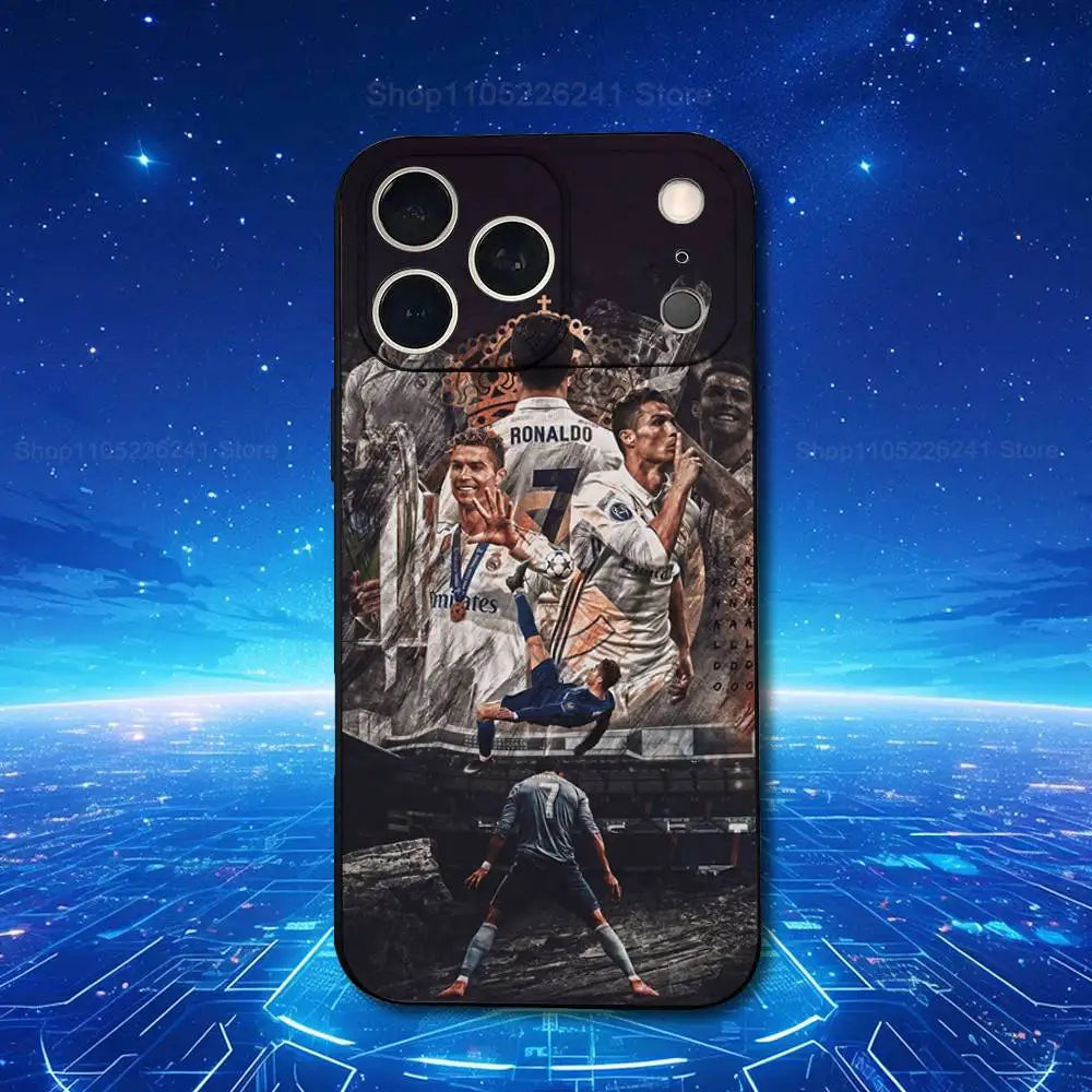 Football R-RoNalDo-ES CR7 Phone Case For iPhone 17,16,15,14,13,12,11,Plus,Pro Max,XS,X,XR,SE,Mini,8,7,Soft Silicone Black