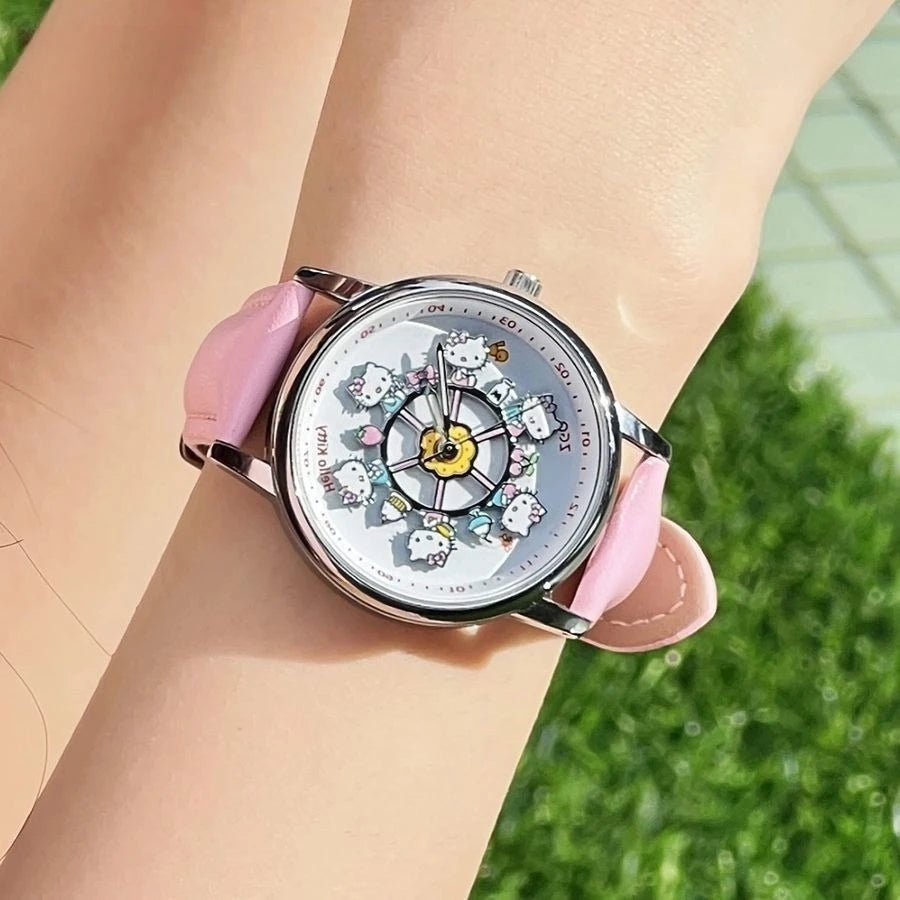 Anime Sanrio Hello Kitty Rotating Glow in The Dark Watch for Women Teen Girls Students Best Friends Birthday Gift Cartoon Cute