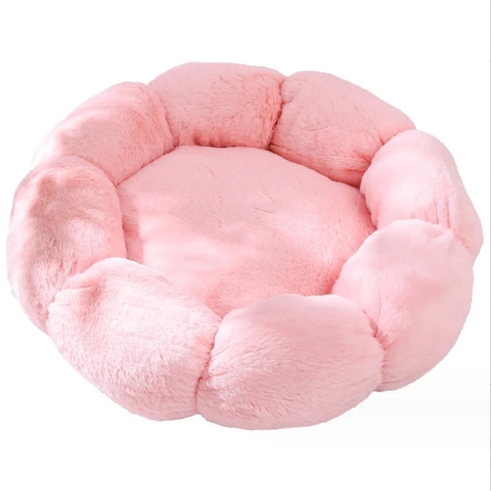 Flower-Shaped Plush Pet Bed - Cozy Cat & Dog Nest with Cushioned Mat | Soft & Decorative Pet Furniture for Indoor Comfort