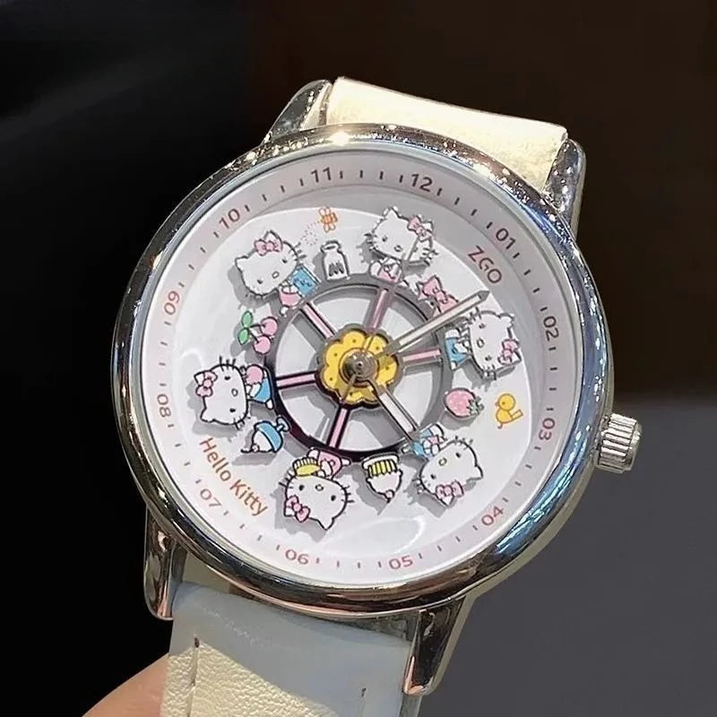 Anime Sanrio Hello Kitty Rotating Glow in The Dark Watch for Women Teen Girls Students Best Friends Birthday Gift Cartoon Cute