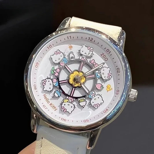 Anime Sanrio Hello Kitty Rotating Glow in The Dark Watch for Women Teen Girls Students Best Friends Birthday Gift Cartoon Cute