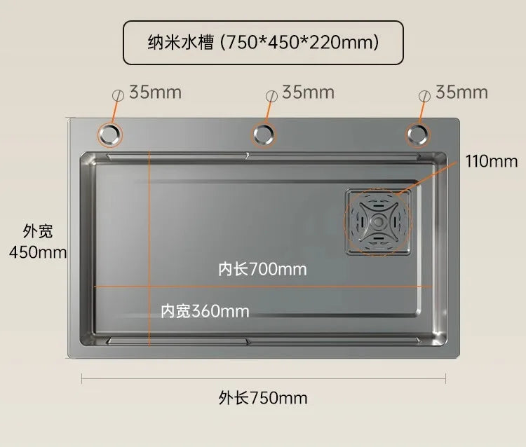 Kitchen Vegetable Basin, Large Sink, 304 Stainless Steel Countertop Sink, Dishwasher, Household Thickened Vegetable Sink