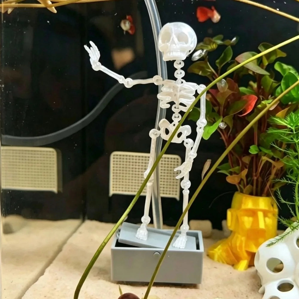 3D Printed Dancing Skeleton Aquarium Bubbler Plastic with Air Tube Fish Tank Dance Skull Ornament Gothic Air Driven