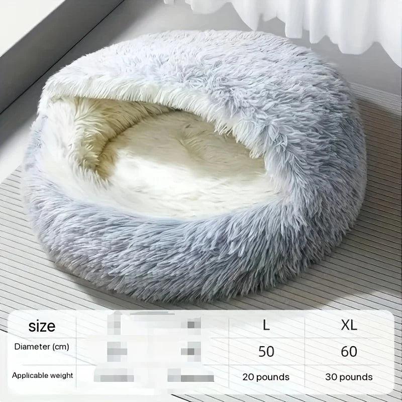 Cozy Plush Cat Bed - Warm Semi-Enclosed Pet Nest for Indoor Cats & Small Dogs. Perfect for Autumn & Winter!