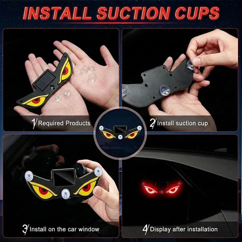 Windshield Devil Eyes LED Solar Warning Flashing Signal Indicator Car LED Ambient Lights with Suction Cup for SUV Auto Window