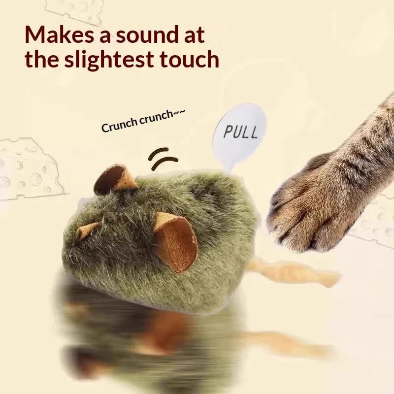 Interactive Cat Toy with Sound Moving Mouse Teaser Wand for Kittens Boredom Relief Chew Toys Realistic Mouse Pet Supplies for