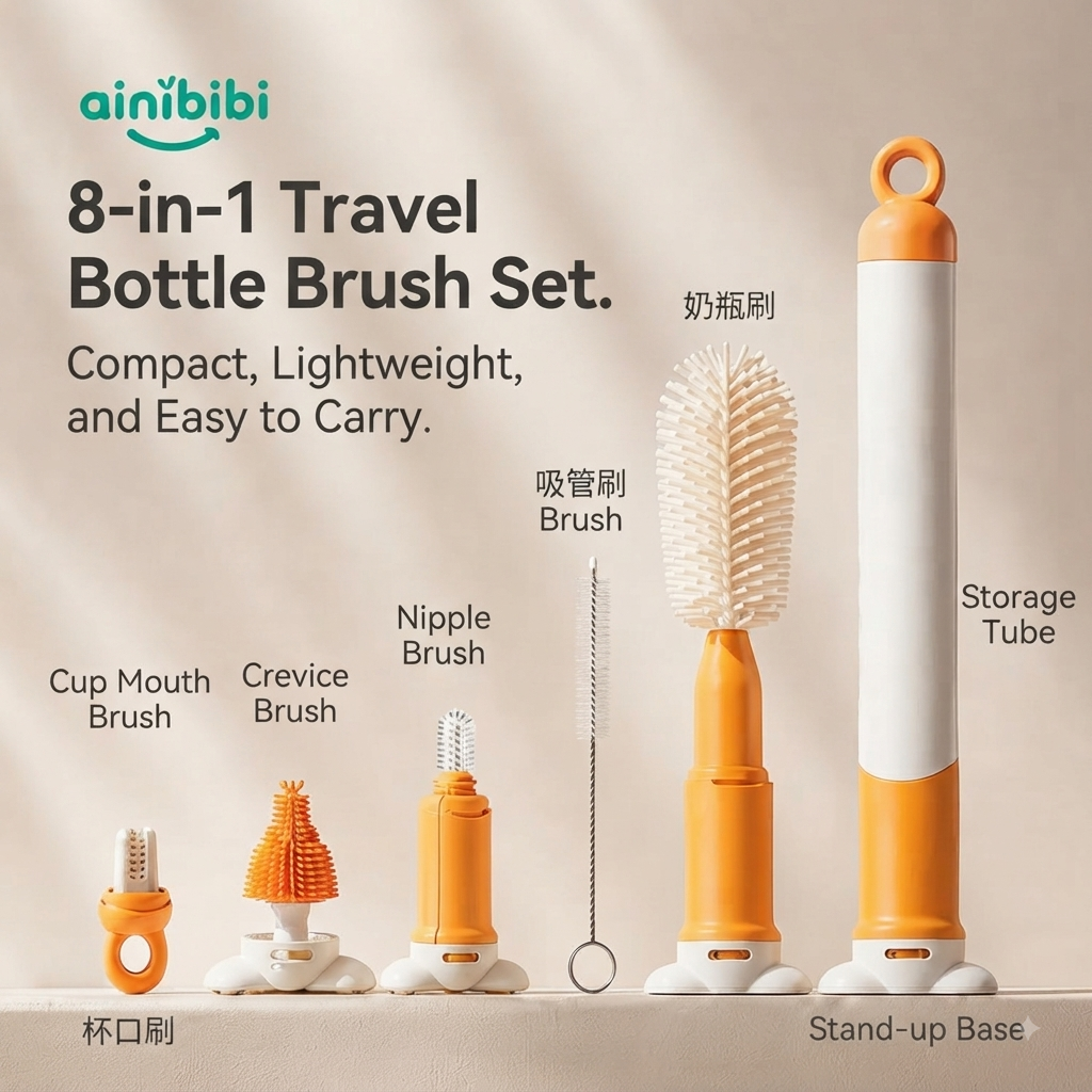 🍼 Portable Baby Bottle Cleaning Kit – Travel Silicone Cleaning Set