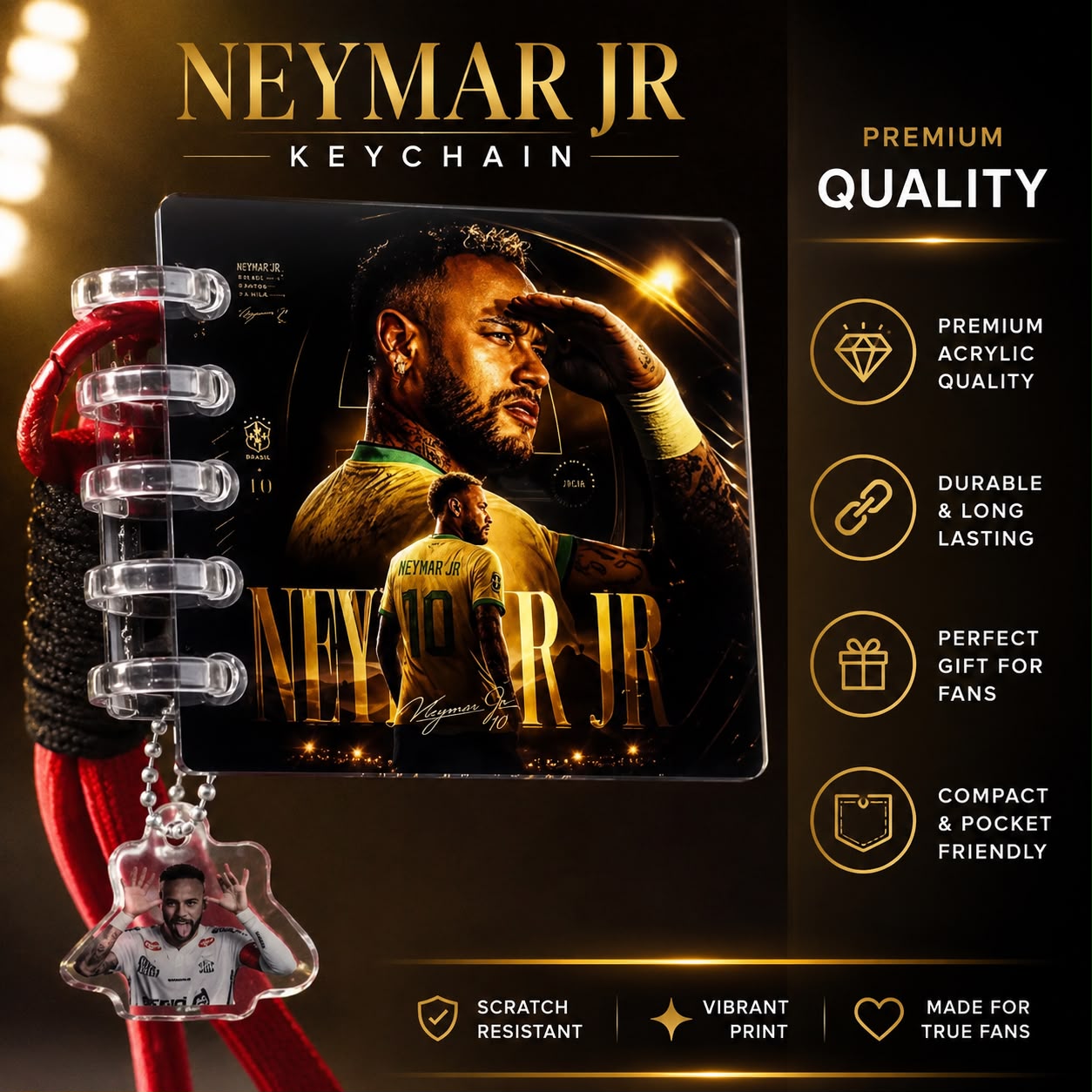 Neymar Mini Photo Book Keychain – Double Sided Acrylic Football Fan Keyring 🇧🇷⚽