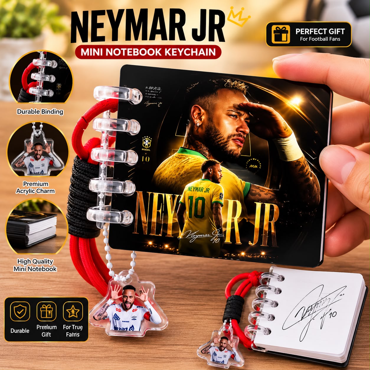 Neymar Mini Photo Book Keychain – Double Sided Acrylic Football Fan Keyring 🇧🇷⚽
