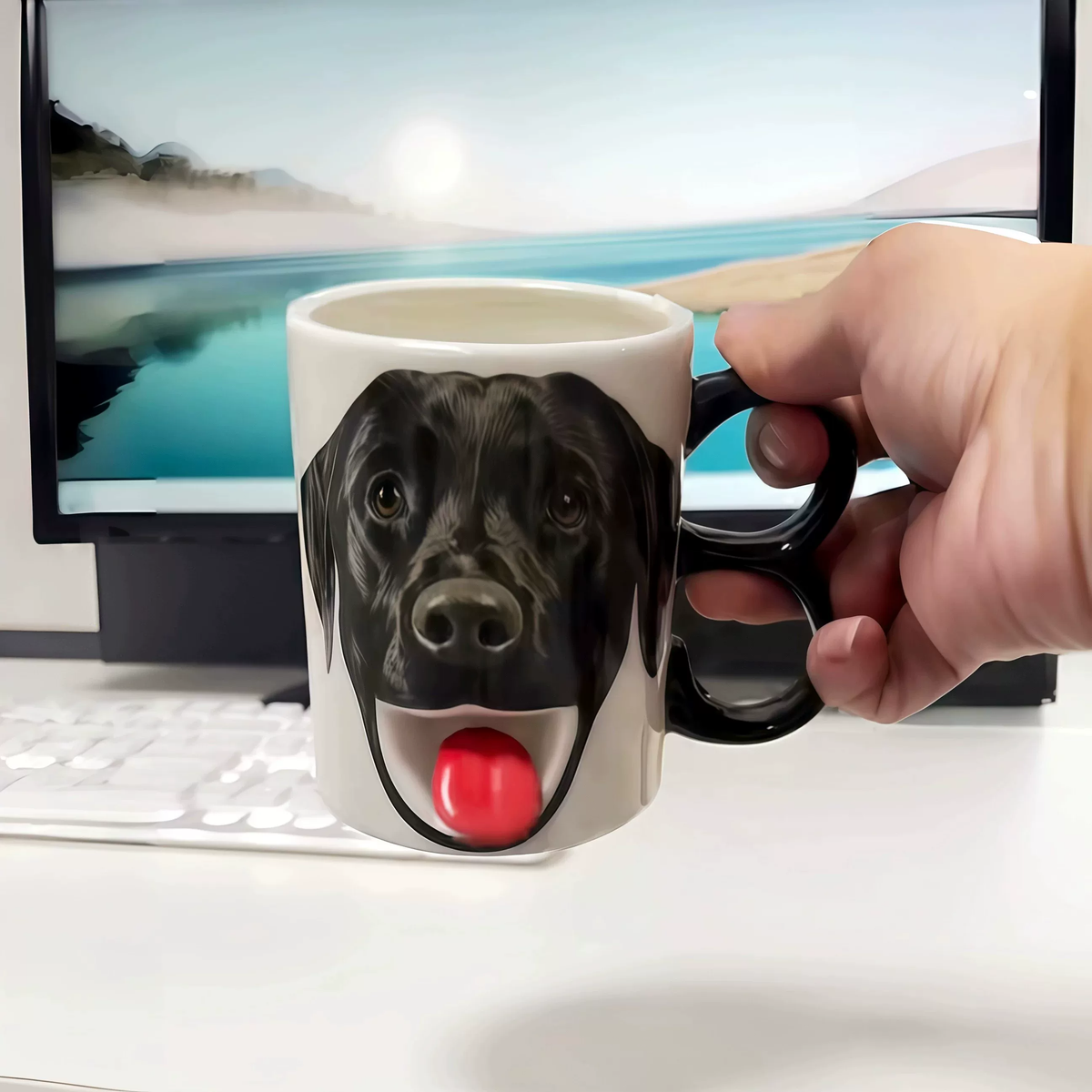 Funny Dog Tongue Mug – Cute Ceramic Coffee Cup with Unique Double Handle | Dog Lover Gift
