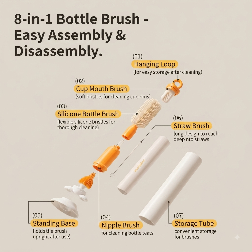 🍼 Portable Baby Bottle Cleaning Kit – Travel Silicone Cleaning Set