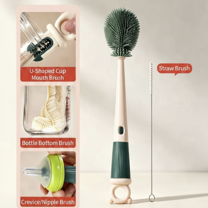 🍼 Portable Baby Bottle Cleaning Kit – Travel Silicone Cleaning Set