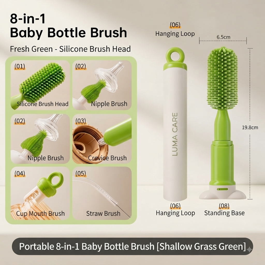 🍼 Portable Baby Bottle Cleaning Kit – Travel Silicone Cleaning Set