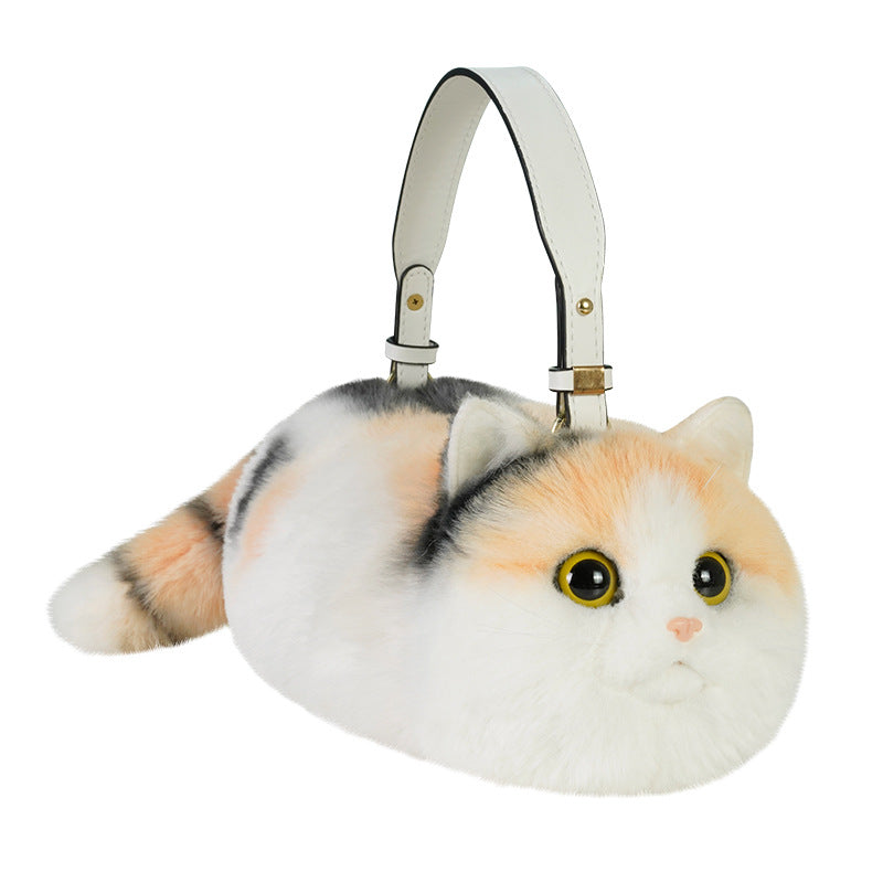 Simulation Cat Shoulder Bag – Realistic Plush Cat Crossbody Purse for Cat Lovers