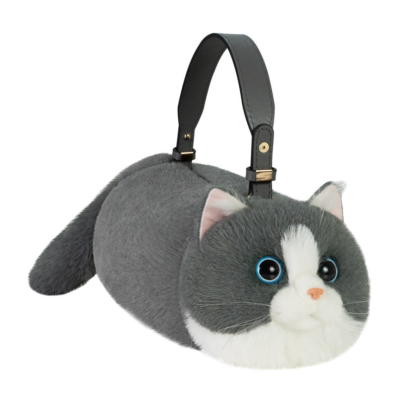 Simulation Cat Shoulder Bag – Realistic Plush Cat Crossbody Purse for Cat Lovers